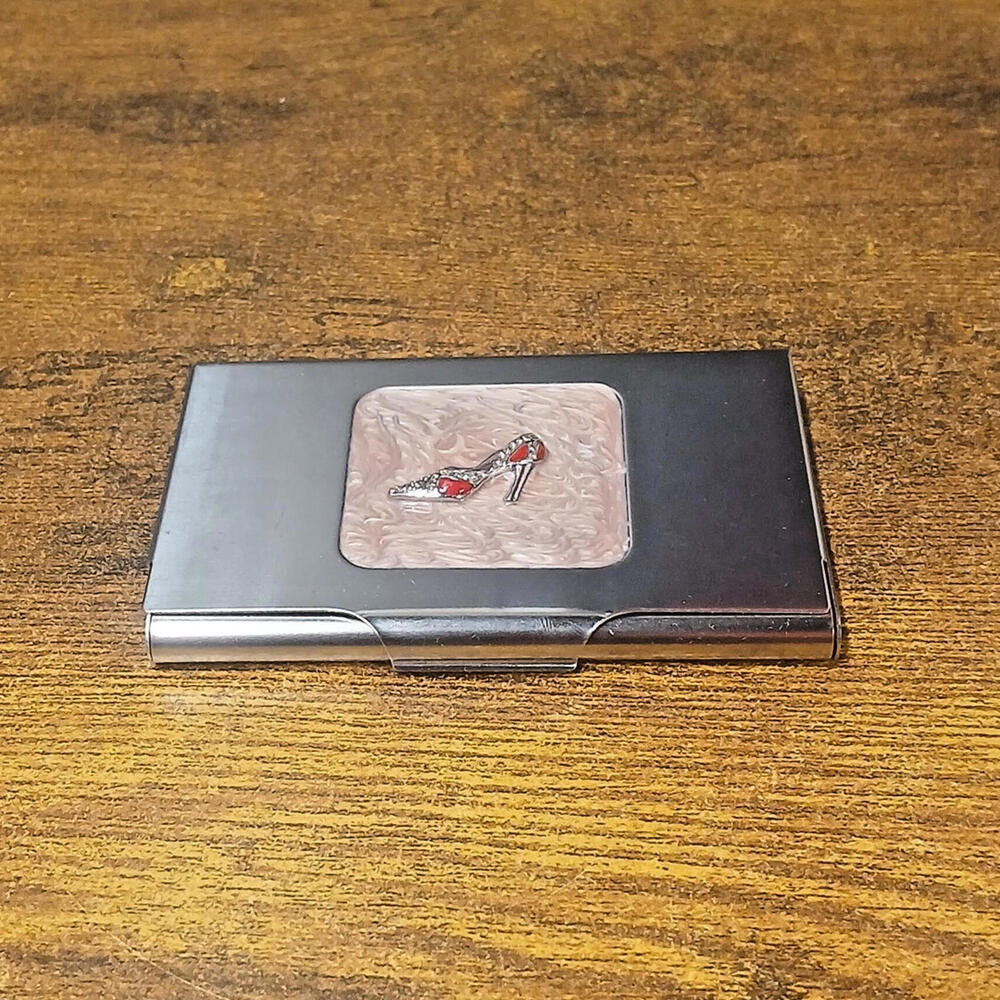 Metal Business Card Holder Stiletto High Heel Shoe Womens Ladies, 3.75" x 2.5"
